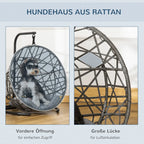 PawHut Rattan Hundehütte Mit Kissen Hundehaus Haustierbett Katzenhaus Katzenkorb Katzenhöhle Hängesessel Hängematte Für Hunde Katzen Outdoor Grau+Schwarz 60 X 53 X 76 Cm