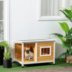  PawHut Hundehütte, Tannenholz, Hundehaus Mit Terrasse Und Aufklappbarem Asphaltdach, Hütte Für Kleine Hunde, Indoor, Outdoor, Wetterfest, Orange, 85,5 X 62 X 60 Cm
