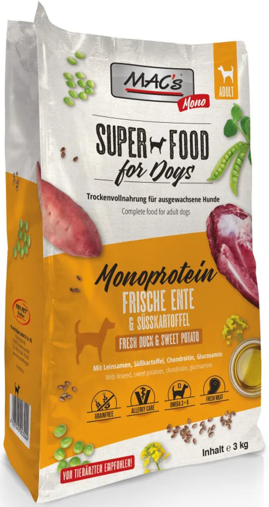  MAC's Dog Hundefutter Mono Ente Trockenfutter 3kg Getreidefrei Glutenfrei