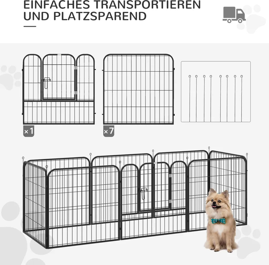  PawHut Welpenauslauf Freigehege Laufstall Für Haustier Laufgitter Laufstall Hundegehege Individuell Gestaltbare Form Mit Tür Metall 79 X 79 Cm Schwarz