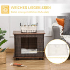  PawHut Rattan Hundehütte Hundehaus Mit Kissen Hundehöhle Hundematratze Haustierbett Für Drinnen Und Draußen Spanplatte Braun 60 X 44 X 51,5 Cm
