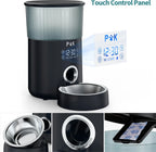  P&K 4L Automatischer Futterautomat Touch Futterspender Für Katzen Und Hunde, 1-5 Mahlzeiten Pro Tag, Netzteil / Batterie, Schwarz