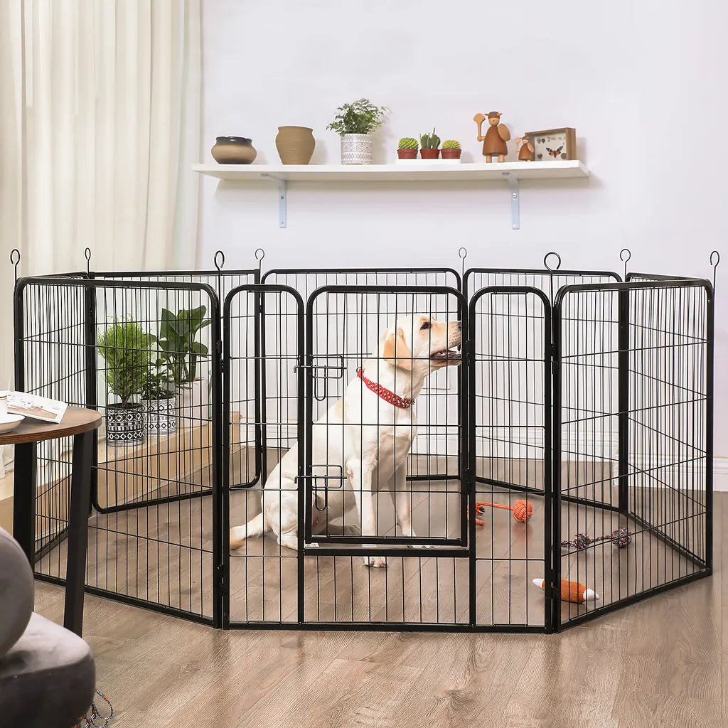  FEANDREA Welpenauslauf 8-Eck Laufgitter Welpenlaufstall Welpen Freigehege Hundegehege Laufstall Zaun Gitter Welpen Schwarz PPK86H