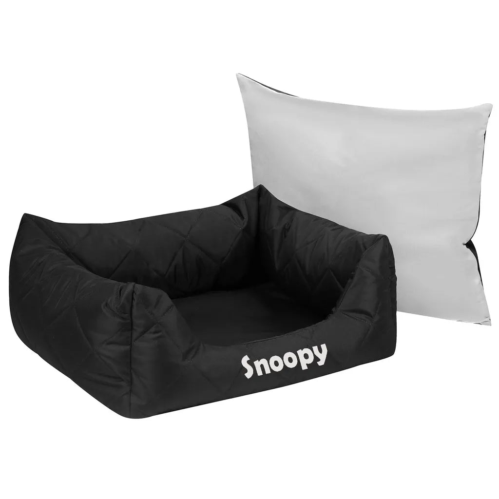  Personalisiertes Hundebett Mit Namen Bedruckt Waschbares Hundesofa Mit Rand Und Wendekissen, Hundekissen Aus Cordura, Grau Auf Schwarz 60x55 [123]