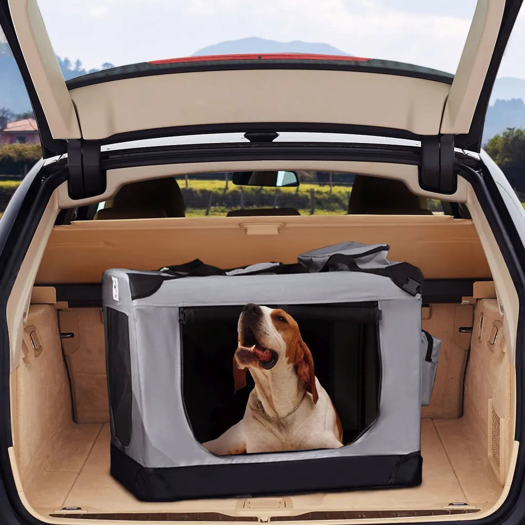  Juskys Hundetransportbox Lassie XL (grau) Faltbar - 58 X 82 X 58 Cm - Hundebox Mit Decke, Tasche & Griffen – Stoff Autotransportbox Für Hunde