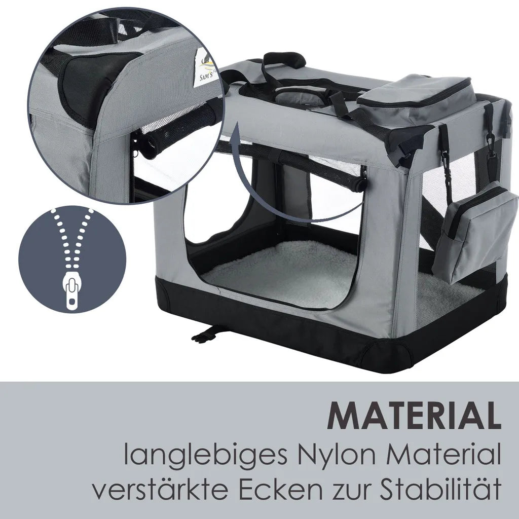  Juskys Hundetransportbox Lassie XL (grau) Faltbar - 58 X 82 X 58 Cm - Hundebox Mit Decke, Tasche & Griffen – Stoff Autotransportbox Für Hunde