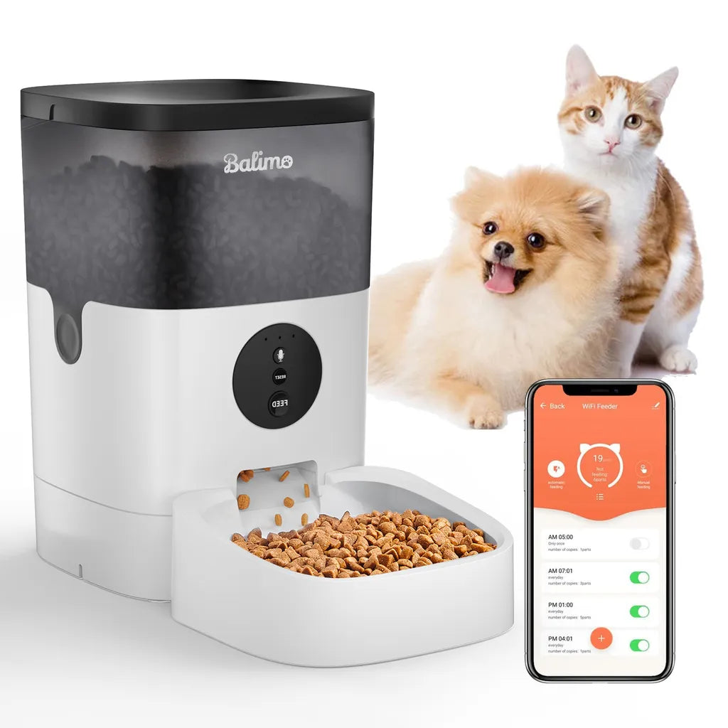  Balimo 4L Wifi Automatischer Futterautomat Für Katzen Und Hunde, 10s Soundaufnahmefunktion, 1-4 Mahlzeiten Pro Tag, Weiß+Schwarz