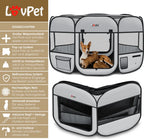  LOVPET® Welpenlaufstall Tierlaufstall Faltbar Für Kleintiere Hunde, Katzen Inkl. Hundenapf Hundelaufstall Freigehege Oxfordgewebe Pop-up System Indoor & Outdoor, Farbe:Hellgrau / Schwarz