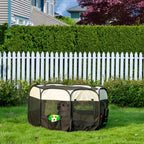  PawHut Welpenlaufstall Tierlaufstall Faltbarer Welpenauslauf Freigehege Laufstall Aus Oxfordstoff Für Kleine Hunde Und Katzen Wasserdicht Tragbar Cremeweiß+Schwarz 118 X 118 X 62 Cm