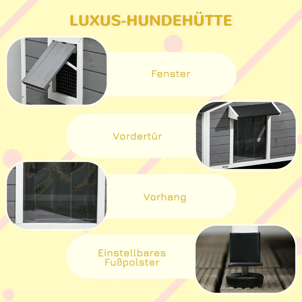  PawHut Hundehütte, Tannenholz, Hundehaus Mit Zu öffnendem Asphaltdach Und Abnehmbarem Boden, Kleintierhaus Für Kleine Und Mittelgroße Hunde, Outdoor, Wetterbeständig, Grau, 109 X 79 X 72 Cm