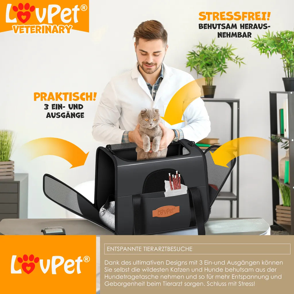  LOVPET® Hundebox Hundetasche Transportbox 2in1 Hunde & Katzentasche Hundetransportbox Inkl. Pet-Kissen + 3x Beutelrollen + Napf 44x31x36xm Transporttasche Für Haustiere, Haustiertransportbox, Farbe:Anthrazit