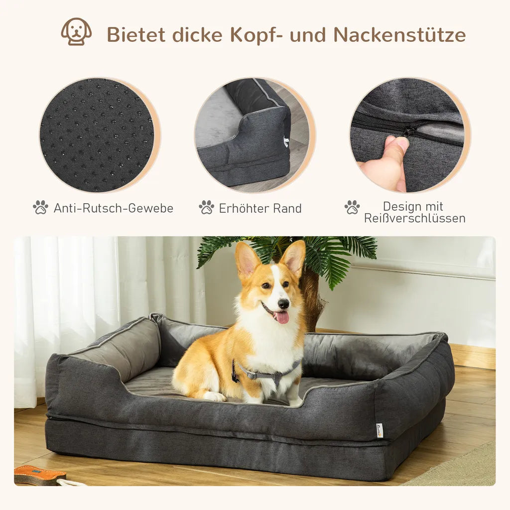  PawHut Hundebett Hundematte Haustierbett Hundematratze Bezug Abnehmbar Waschbar Hundebett Tierbett Hundesofa Haustierbett Für Hunde Katzen Memory-Schaum Grau 110 X 85 X 28 Cm