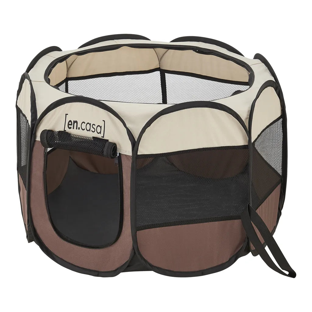  Hundelaufstall Telford 58 X 91 X 91 Cm Tierlaufstall Für Innen- Und Außenbereich Welpenlaufstall Hundehütte Braun / Cremefarben