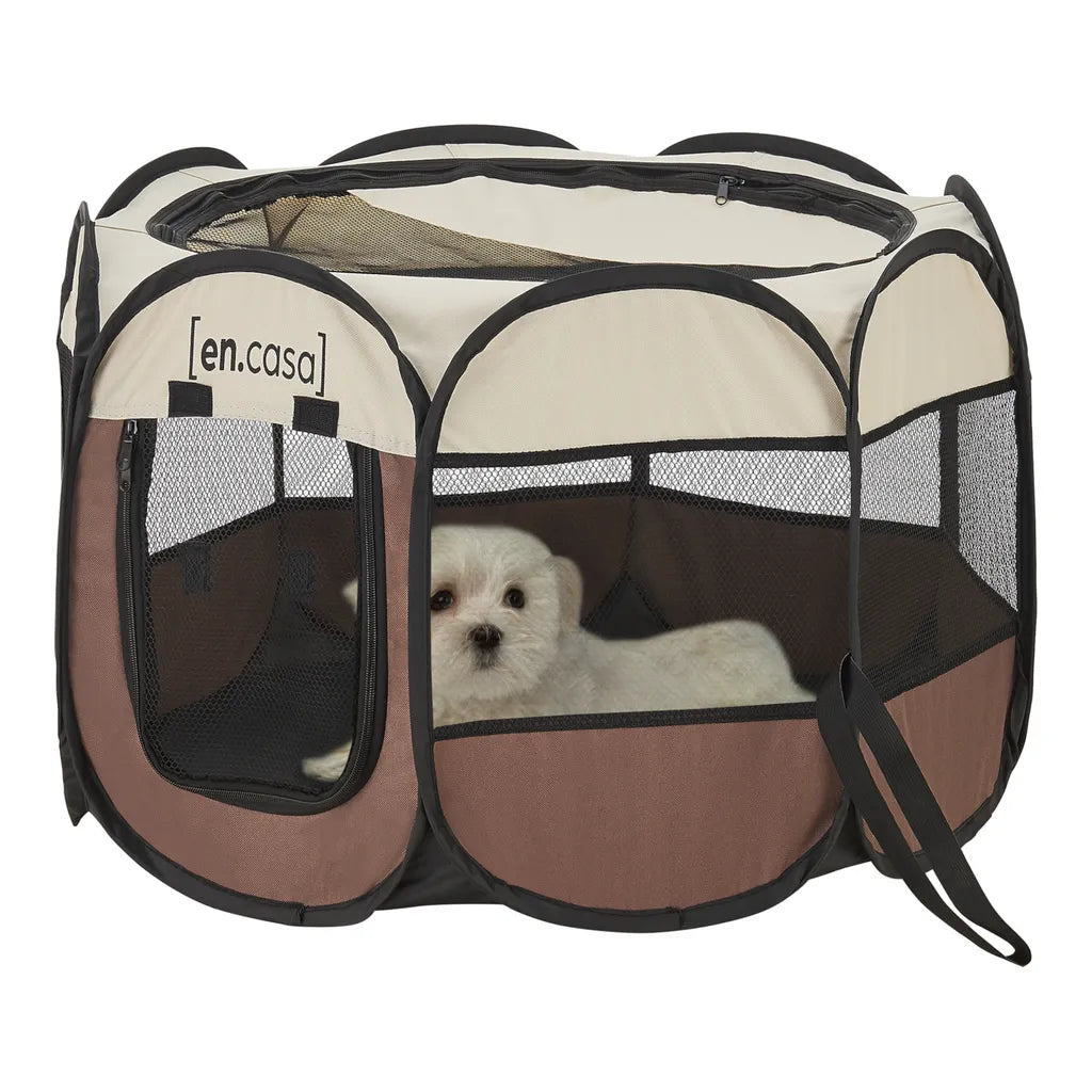  Hundelaufstall Telford 58 X 91 X 91 Cm Tierlaufstall Für Innen- Und Außenbereich Welpenlaufstall Hundehütte Braun / Cremefarben
