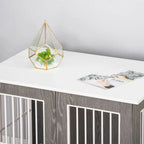  PawHut Hundekäfig Aus Holz Mit Tischoberfläche Schrank Kissen Erhöhtes Design Hundebox Hundehütte Hundekisten Für Mittelgroße Kleine Hunde Beistelltisch Design Innen Grau+Weiß 85 X 55 X 75 Cm