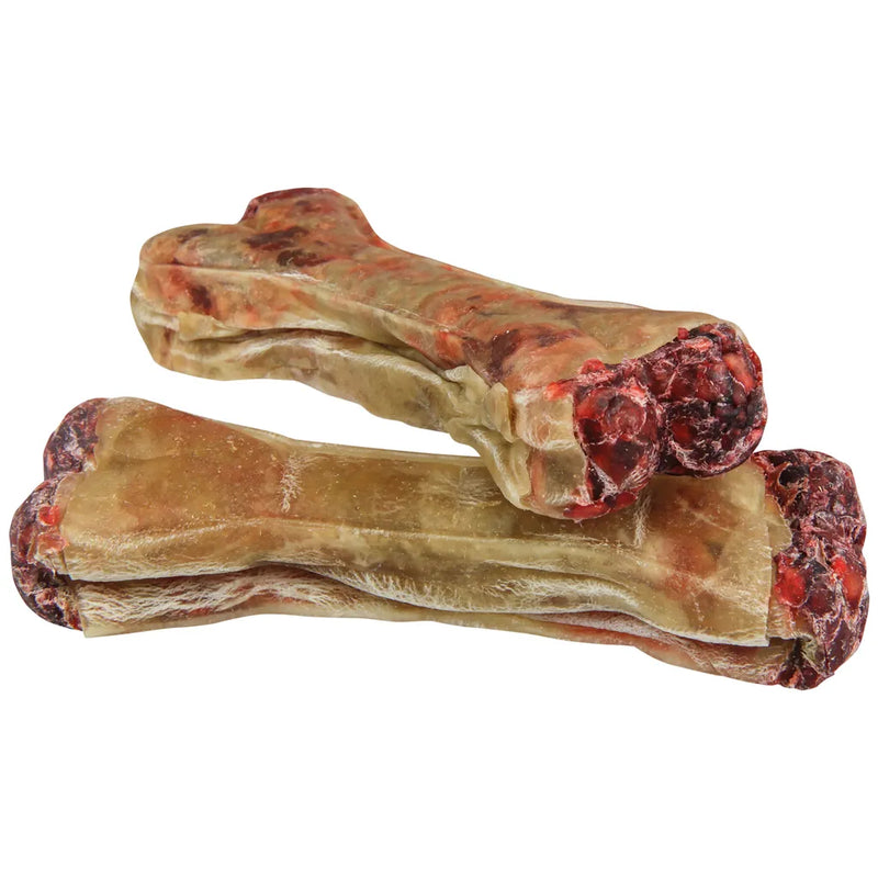  Schecker 6 Stück á 12 Cm (420 G)  - Gefüllter Kauknochen Mit Salami Geschmack - Mit Pansen Und Ochsenziemer
