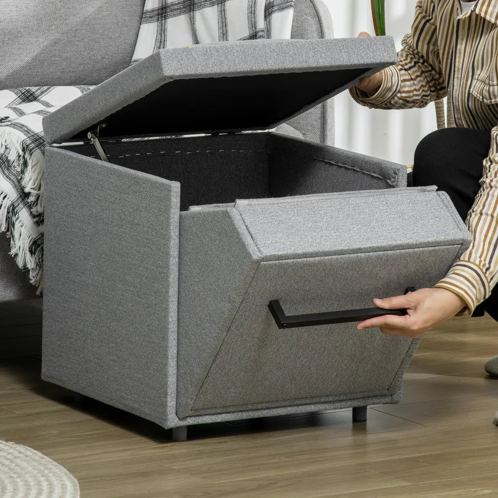  PawHut Hundetreppe 2 In 1, 4 Stufige Katzentreppe, Haustiertreppe Mit Stauraum, Hocker, Tiertreppe, Haustierrampe, Für Sofa, Bett, Polyester, Hellgrau, 84 X 45 X 49 Cm