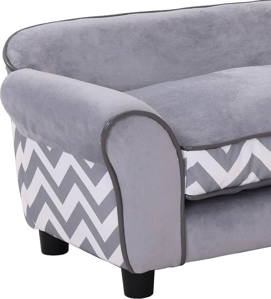  PawHut Hundesofa, Haustiersofa Mit Erhöhten Füßen, Hundecouch, Hundeliege Mit Kissen, Hundebett, Katzensofa, Waschbar, Samt, Grau, 73,5 X 41 X 33 Cm