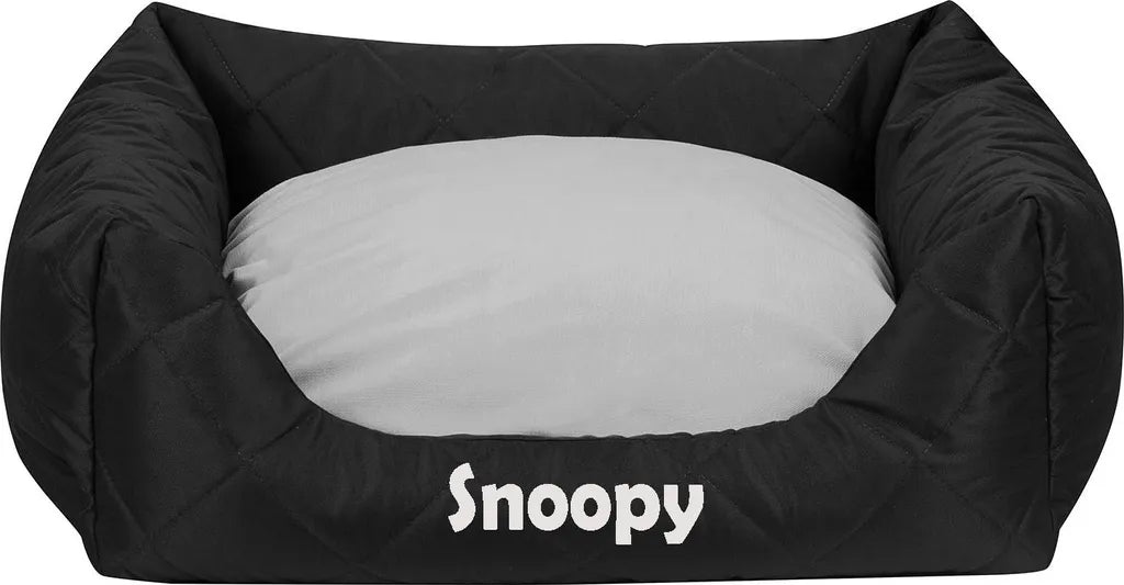  Personalisiertes Hundebett Mit Namen Bedruckt Waschbares Hundesofa Mit Rand Und Wendekissen, Hundekissen Aus Cordura, Grau Auf Schwarz 60x55 [123]