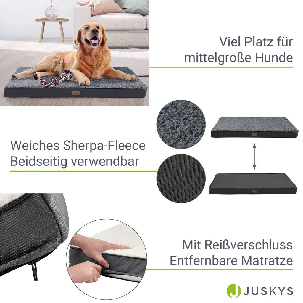  Juskys Hundebett Milow Orthopädisch 92x69cm - Hundekissen Flauschig & Stabil - Bezug Abnehmbar & Waschbar – Hundematte Für Mittlere Hunde - Grau