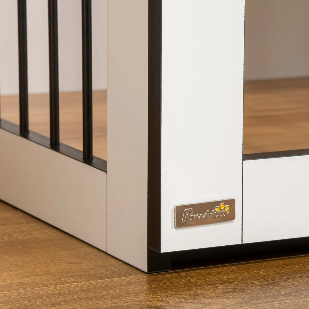  Pawhut Hundekäfig Schrank Haustierkäfig Tierkäfig Für Große Hunde Hundehütte Mit Tischoberfläche Hundebox Innen Spanplatte Dunkelwalnuss+Weiß 106 X 60 X 76 Cm
