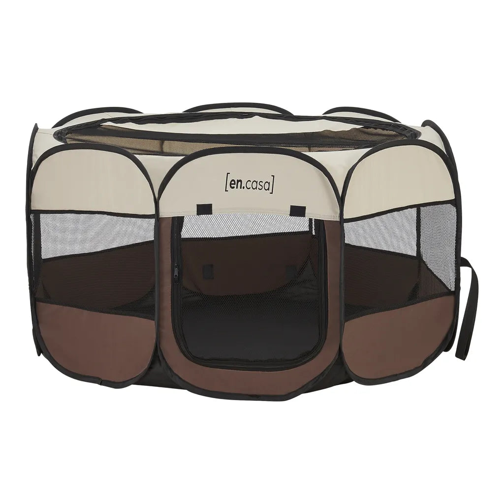  Hundelaufstall Telford 58 X 114 X 114 Cm Tierlaufstall Für Innen- Und Außenbereich Welpenlaufstall Hundehütte Braun / Cremefarben