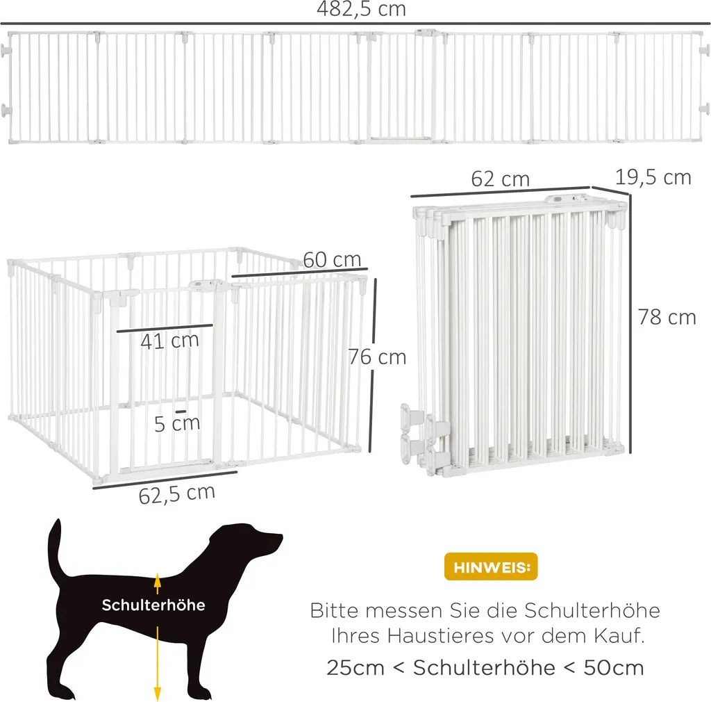  PawHut Welpenauslauf Freigehege Für Hund Schutzgitter Mit Tür Kaminschutzgitter Flexible Klappbar 8 Paneele Je 60 X 76 Cm Weiß