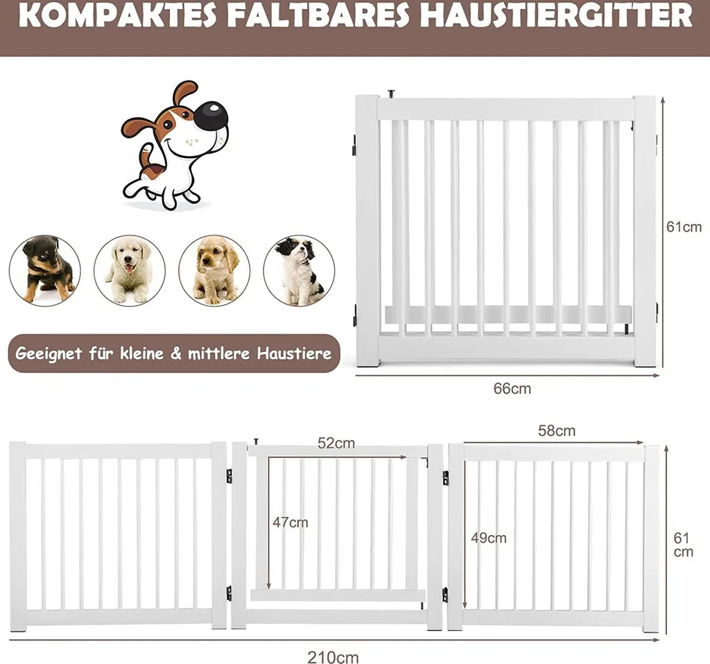  COSTWAY 3-teiliges Absperrgitter Hunde Mit Tor, 61cm Hoch Schutzgitter Holz Klappbar, Treppengitter Hundeabsperrgitter Türschutzgitter