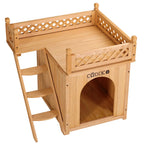  Cadoca Katzenhaus FSC®-zertifiziertes Holz 64,5x54,5x53,5cm 2-stöckig Leiter Balkon Indoor Outdoor Hundehütte Katzenvilla Tierhaus