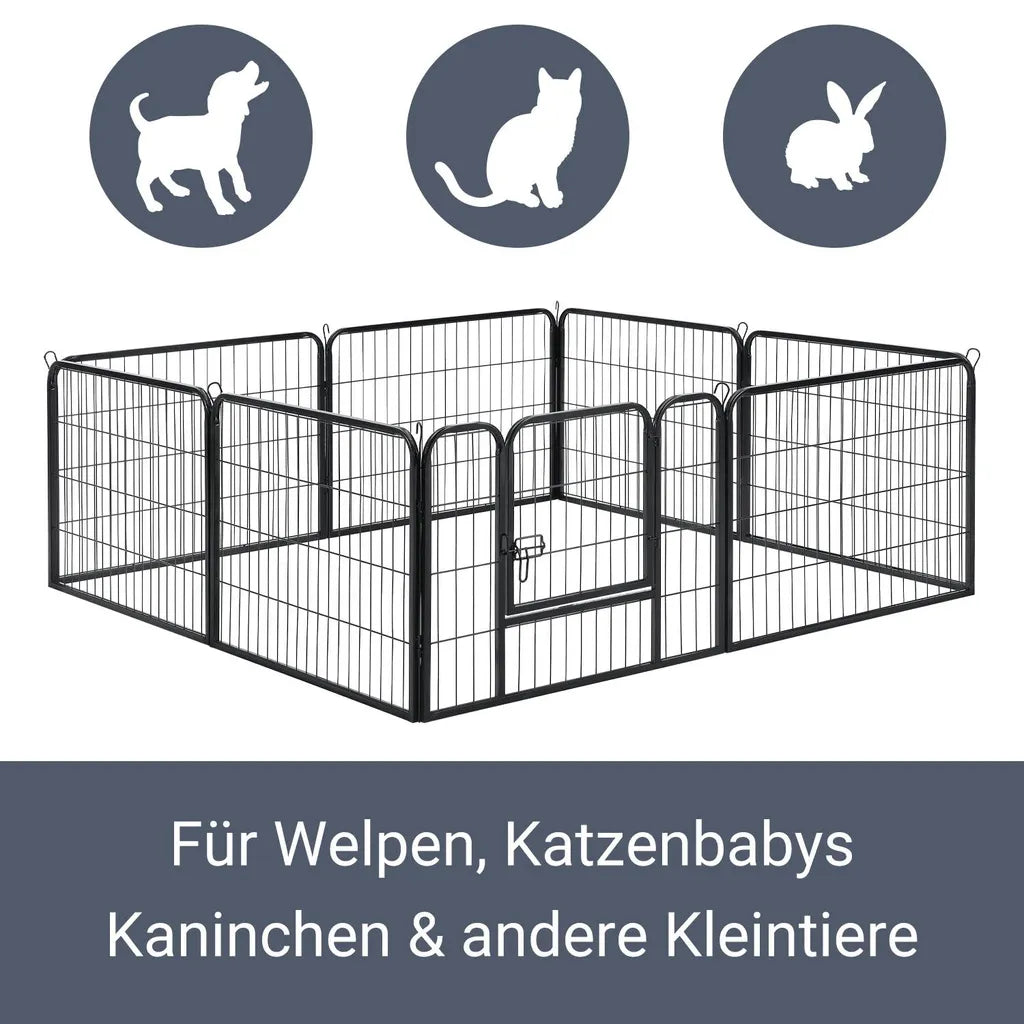  Juskys Welpenauslauf 160 X 160 X 60 Cm – Welpenlaufstall 8-teilig Aus Metall – Freigehege Mit Tür – Welpengitter Für Hunde, Hasen & Kleintiere