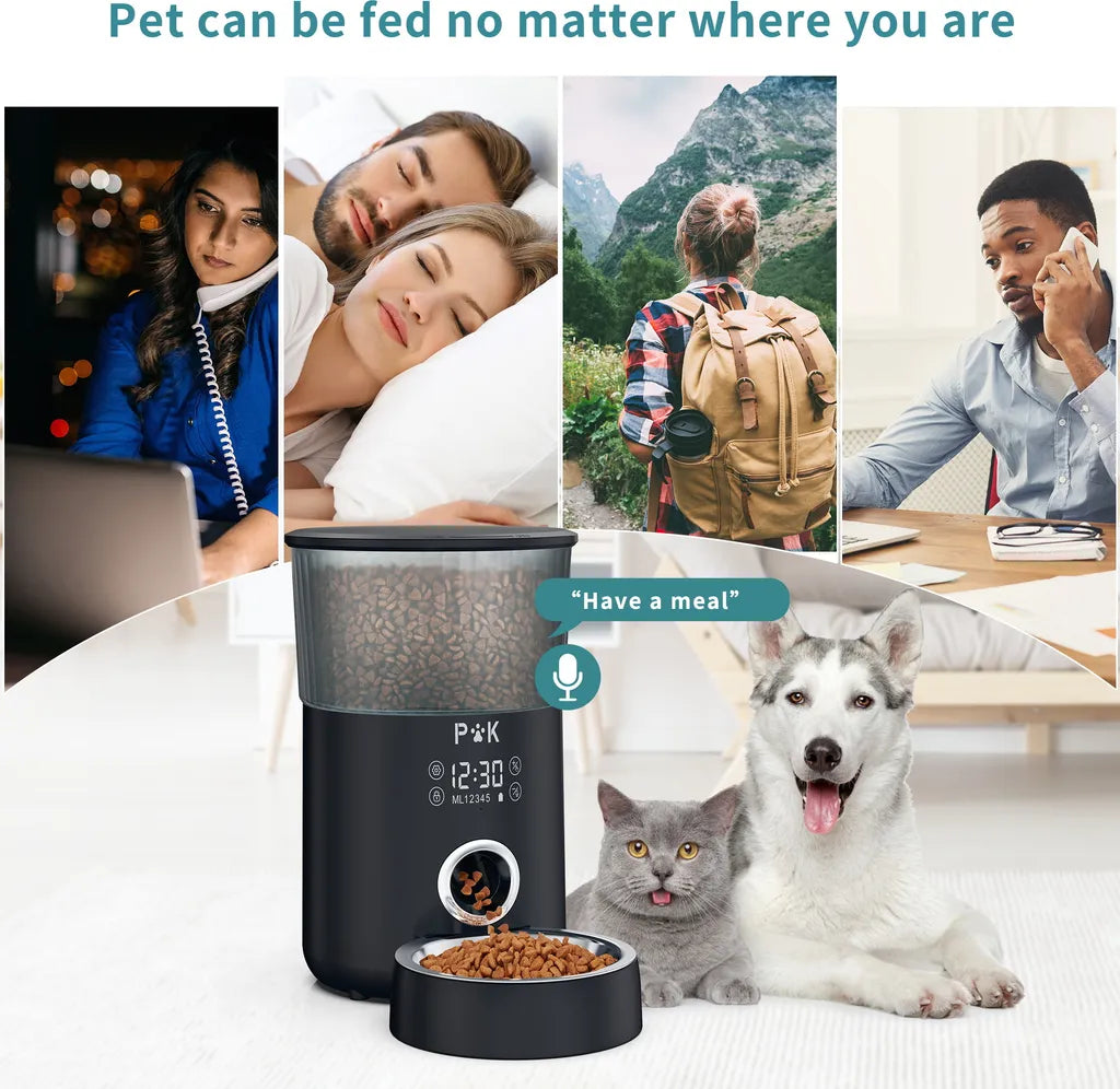  P&K 4L Automatischer Futterautomat Touch Futterspender Für Katzen Und Hunde, 1-5 Mahlzeiten Pro Tag, Netzteil / Batterie, Schwarz