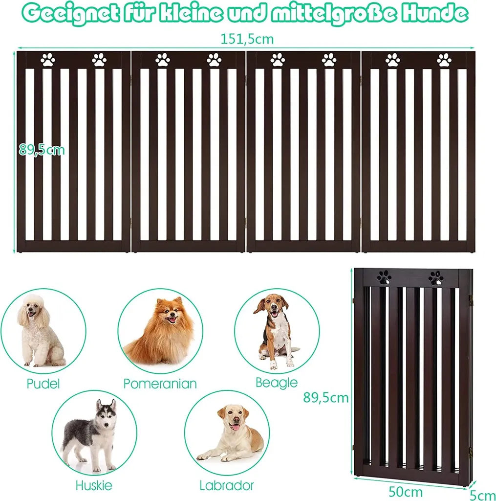  COSTWAY Absperrgitter Hunde 89cm Hoch, Schutzgitter Holz Klappbar, Treppengitter Hundeabsperrgitter Flexibel Türschutzgitter (Braun, 4 Paneelen)