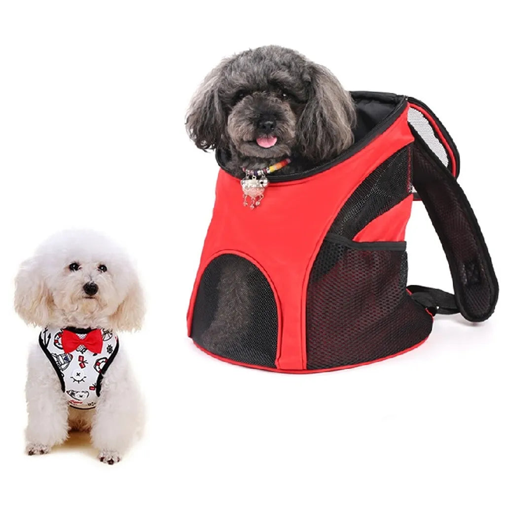  Oxford Tuch Katze Hund Rucksack, Outdoor Tragbar Faltbar Atmungsaktiv Mesh Backpack, Für Haustier Bis 3 Kg, 30x24x33cm, Rot Transportbox