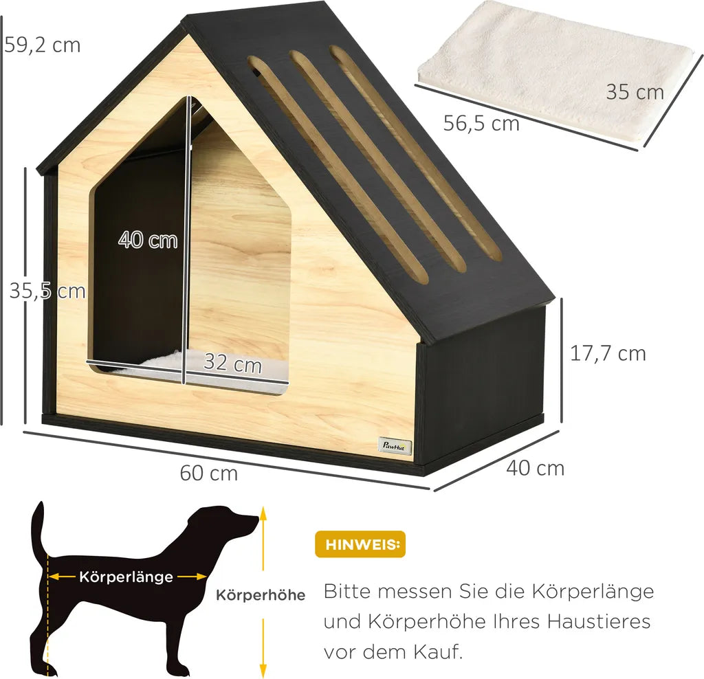  Pawhut Hundehütte Aus Holz Indoor Katzenhöhle Katzenhaus Hundeschlafplatz Mit Kissen Hundehaus Hundehöhle Mit Schrägem Dach Für Kleine Hunde Bis 8 Kg 60 X 40 X 59,2 Cm