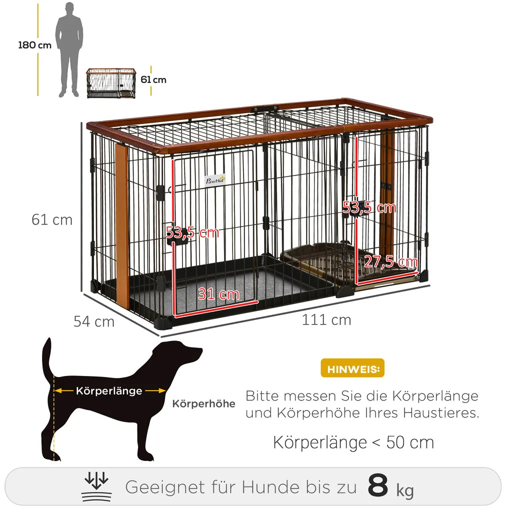  PawHut Hundekäfig Mit Toilette Tablett Hundebox Mit 2 Türen Für Kleine Hunde Tierkäfig Innen Zuhause Stahl Kaffee 111 X 54 X 61 Cm