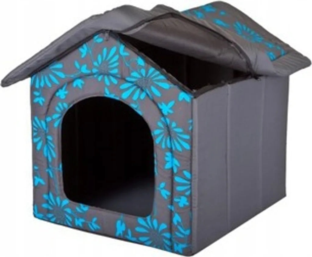  BUDNKW6 R4 Hundehöhle Katzenhöhle Hundebett Katzenbett Hundehaus Schlafplatz Hundekorb Hund Haus Hundehütte Grau Blue In Blumen R4: 60 X 55 X 60 Cm