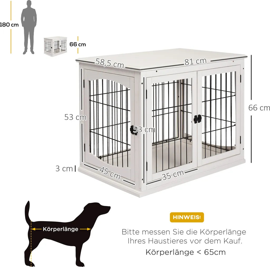  PawHut Hundehütte Hundehaus Transportbox Mit Tischoberfläche Kleintierkäfig Für Innen Hundebox Tierkäfig Haustier MDF Metall Weiß 81 X 58,5 X 66 Cm