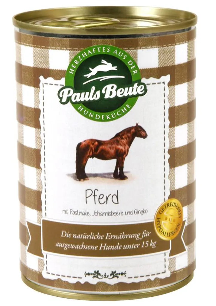  Paul's Beute ¦ Pferd Mit Pastinake, Johannisbeere & Gingko - 6 X 400g ¦ Nasses Futter Für Ausgewachsene Hunde In Dosen