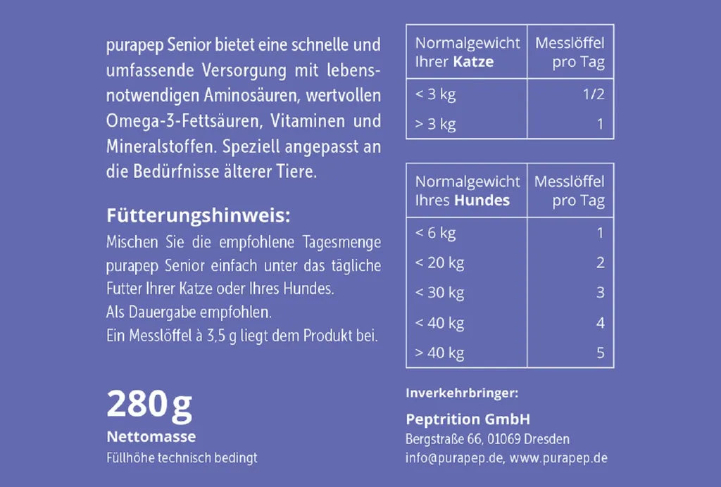  Purapep Senior Ergänzungsfuttermittel Für ältere Hunde Und Katzen 280g