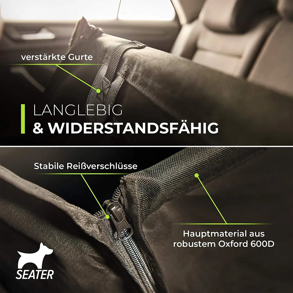  GÜTEWERK SEATER Hundesitz Für Auto Rücksitz Für Kleine Bis Mittlere Hunde Max 45 Cm Schulterhöhe - Stabiles & Wasserfestes Material Schwarz - Hunde-Autositz Für Rückbank Faltbar - Schutz Für Autositze