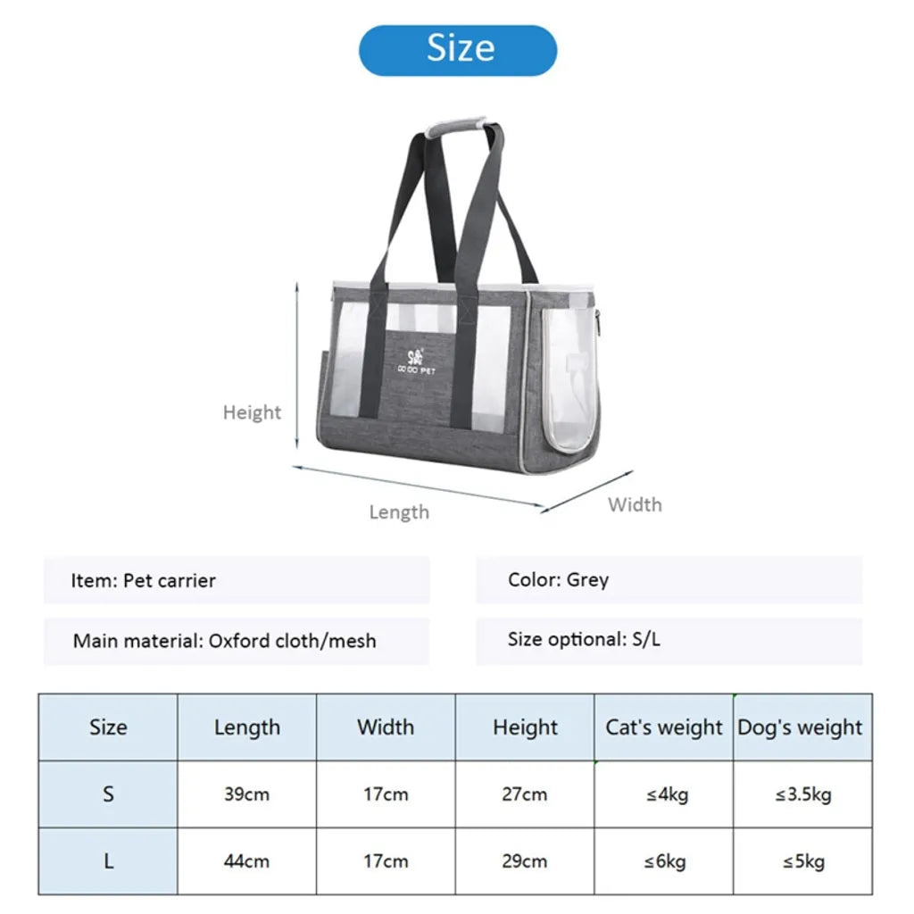  Haustier Tasche Tragbar Katze Handtasche Schultertasche Reise Handtasche Grau Hunde-Transportboxen L Größe 44*17*29cm