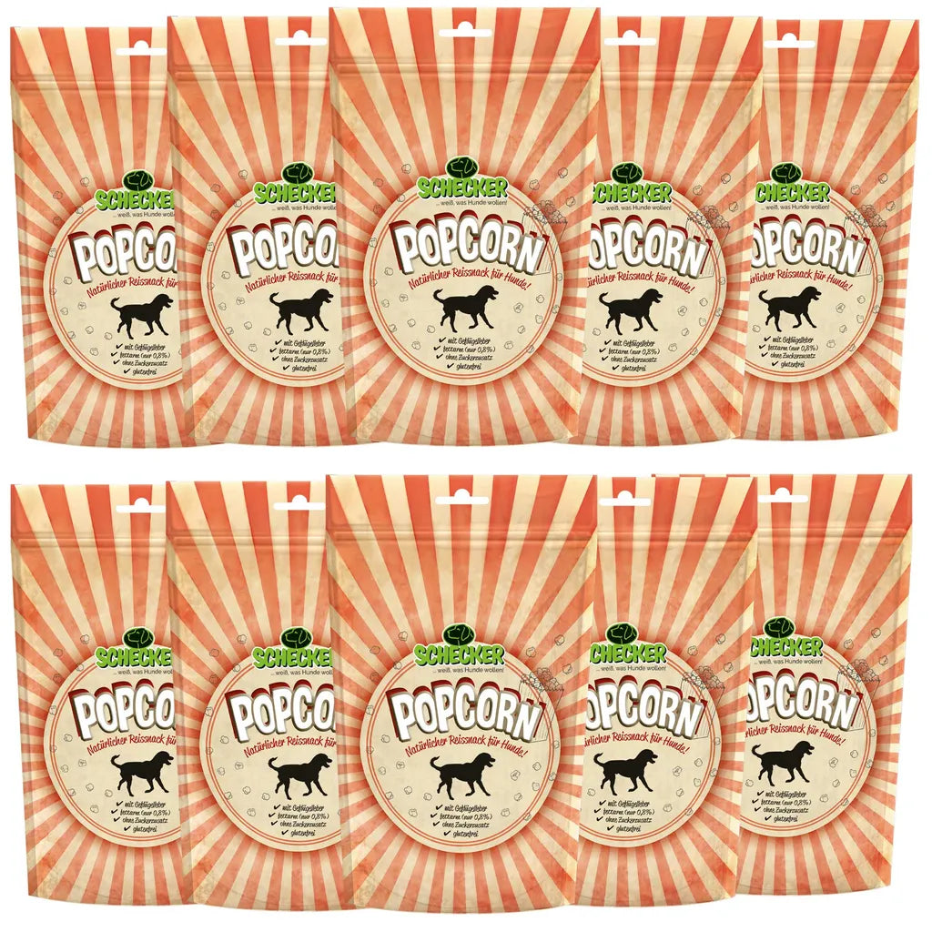  10x100g  - Schecker Popcorn Für Hunde - Lebergeschmack - Glutenfrei - Ohne Zuckerzusatz