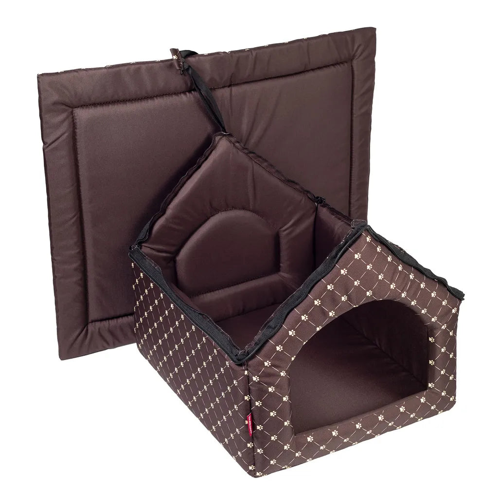  Elegant Hundehöhle, Hundehütte | Größe XL: 44 X 55 X 43 Cm | Farbe: Braun - Muster: Pfoten