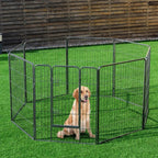  COSTWAY 8-teiliger Welpenlaufstall Welpenzaun Welpenkaefig Tier Laufgitter Hundegehege Absperrgitter Mit Abschliessbarer Tuer, Fuer Hund, Katze Und Kaninchen, Schwarz