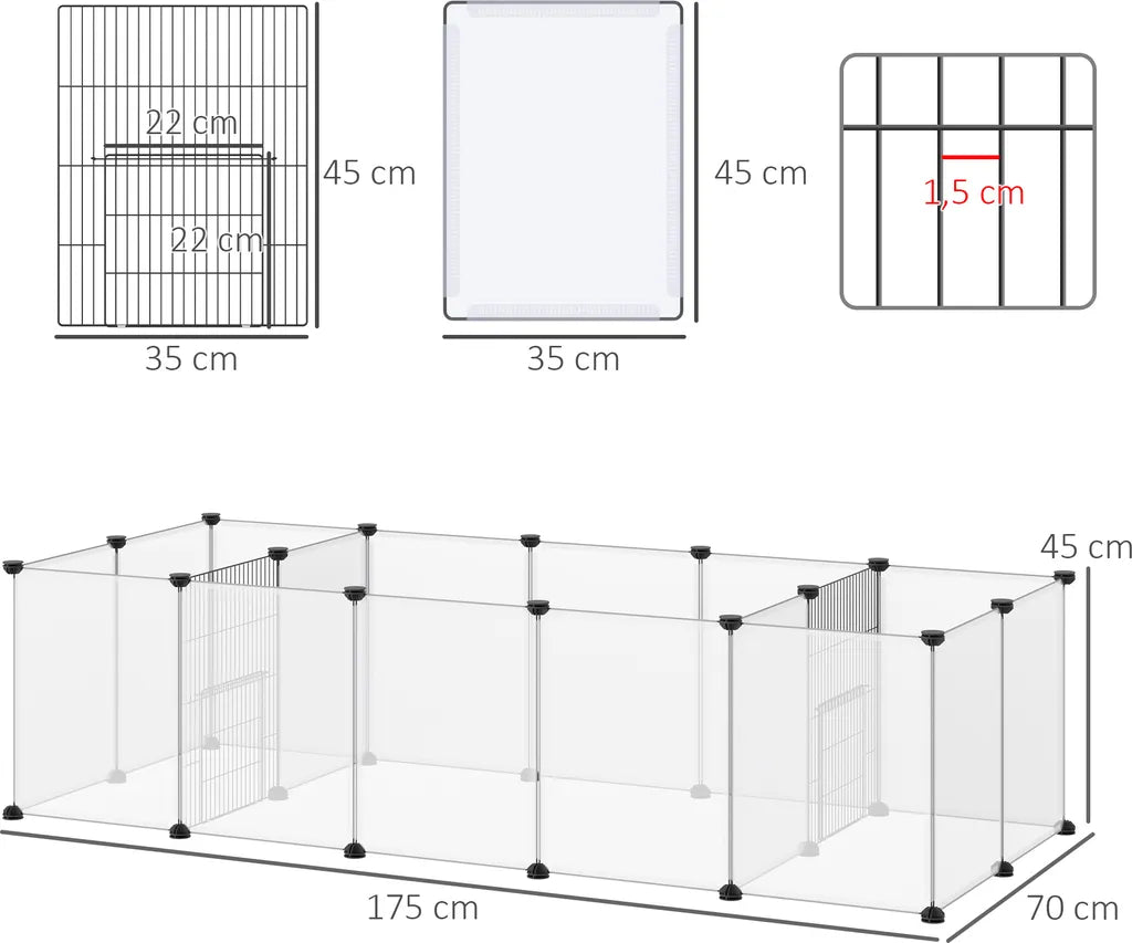  PawHut Freigehege, DIY Kleintiergehege, Meerschweinchen Gehege, Erweiterbarer Auslauf Für Kleintiere, Mit 18 Platten, Stahl, PP-Harzplatte, 175 X 70 X 45 Cm, Weiß