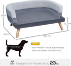  PawHut Hundesofa Mit Rückenlehne, Haustiersofa Mit Holzbeinen, Hundebett Weichem Bezug Katzensofa Grau 86,5x 61x36 Cm
