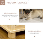 Pawhut Hundekäfig, Tierkäfig Aus Holz, Haustierkäfig Für Mittelgroße Hunde, Hundehütte Mit Kissen, Hundebox, Indoor, Naturholz+Cremeweiß, 82,5 X 57 X 72 Cm