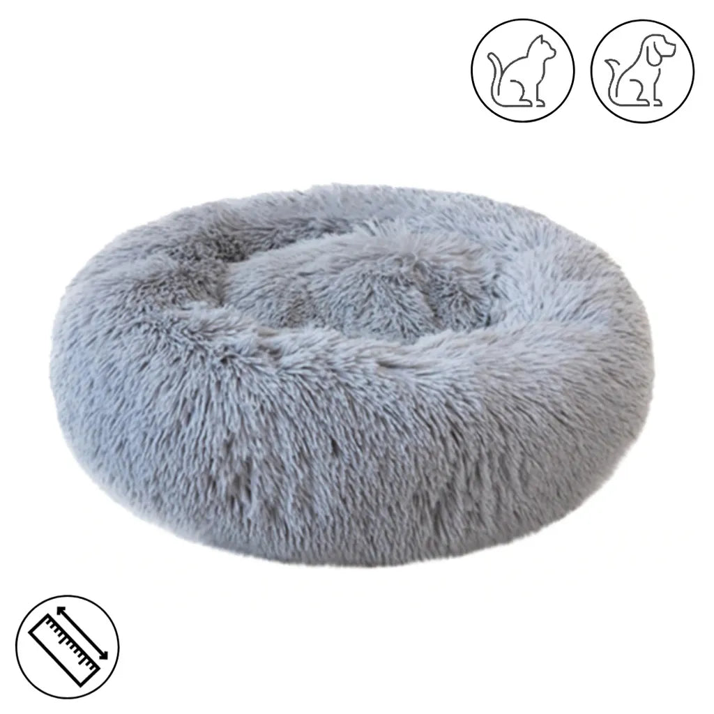  Hundebett Katzenbett Flauschige Hundekissen Haustier Tierbett Hundekorb Kissen Weiches Plüsch Rundes Haustierbett Grau 60 Cm