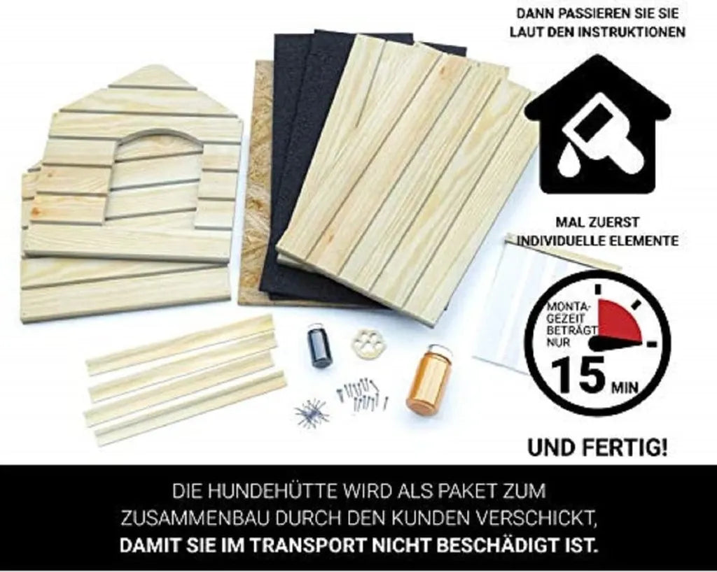  Outentin Hundehütte Outdoor Winterfest Isoliert - Gemütliches Und Stilvolles Hundehaus XXL - Hundezwinger Draußen Für Große Hunde - Wasserdicht Hundehöhle - 104 X 90 X 74 Cm (Grau - Weiß)