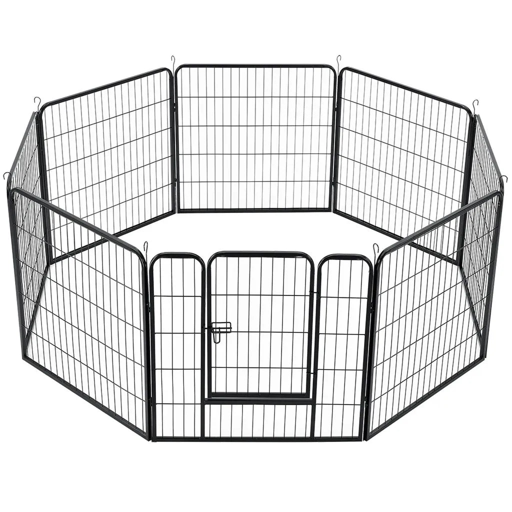  Juskys Welpenauslauf Plus 160 X 160 X 80 Cm – Welpenlaufstall 8-teilig Aus Metall – Freigehege Mit Tür – Welpengitter Für Hunde, Hasen & Kleintiere